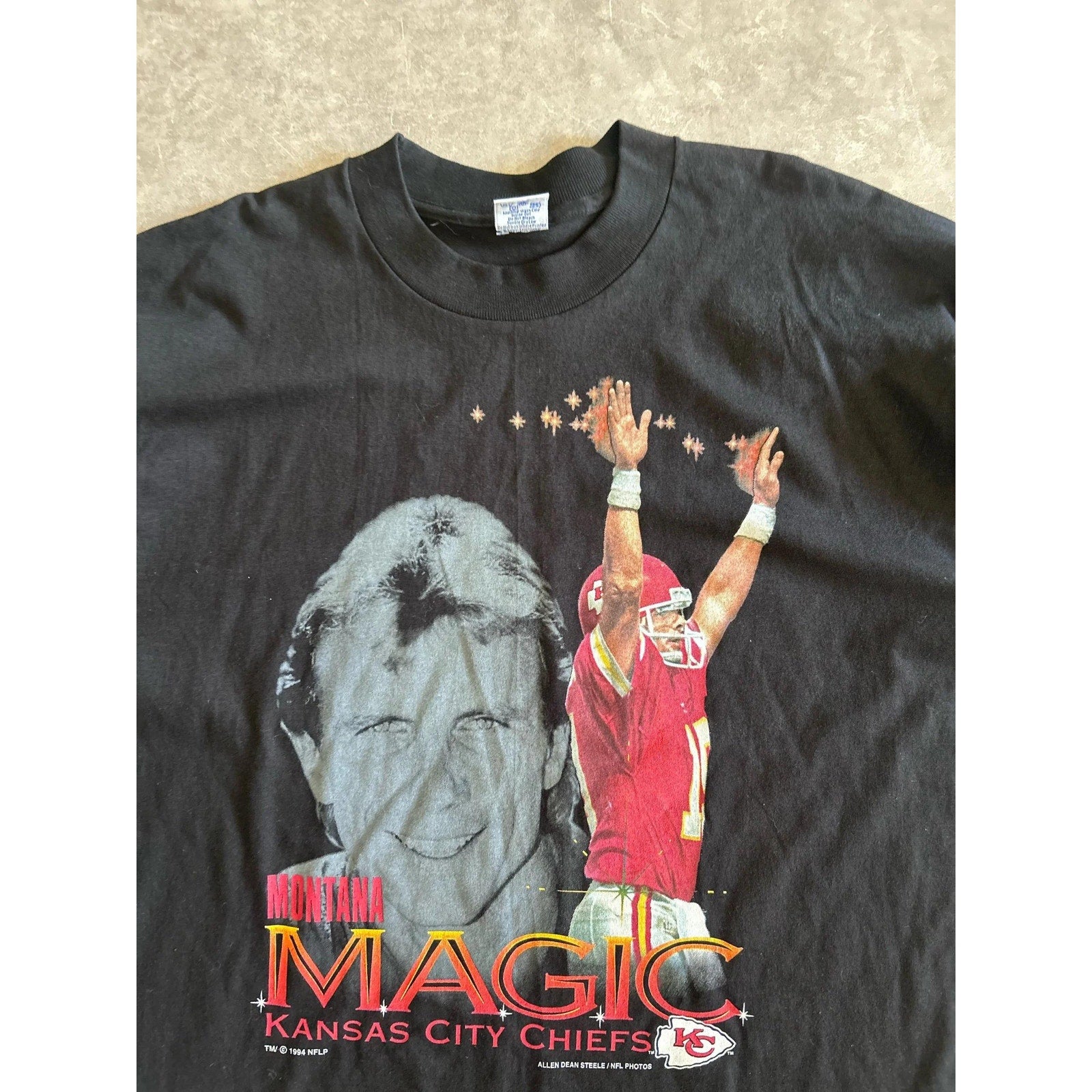 90s Vintage Kansas City Chiefs Joe Montana Salem Black T Shirt Size XL - | Martin City Vintage